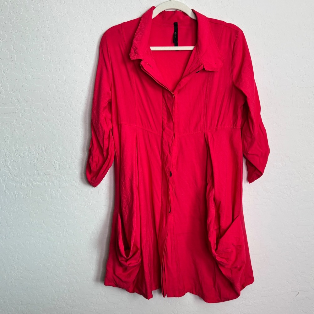 I.C. by Connie K Women Rayon Tunic S Red Lagenlook Draped Pockets Artsy Boho